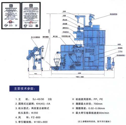 销售吹膜机-gxm800x2-i下吹法双层旋转膜机组