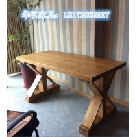 华弘家具原木餐美式复古咖啡厅全实木茶桌饭桌洽谈长桌